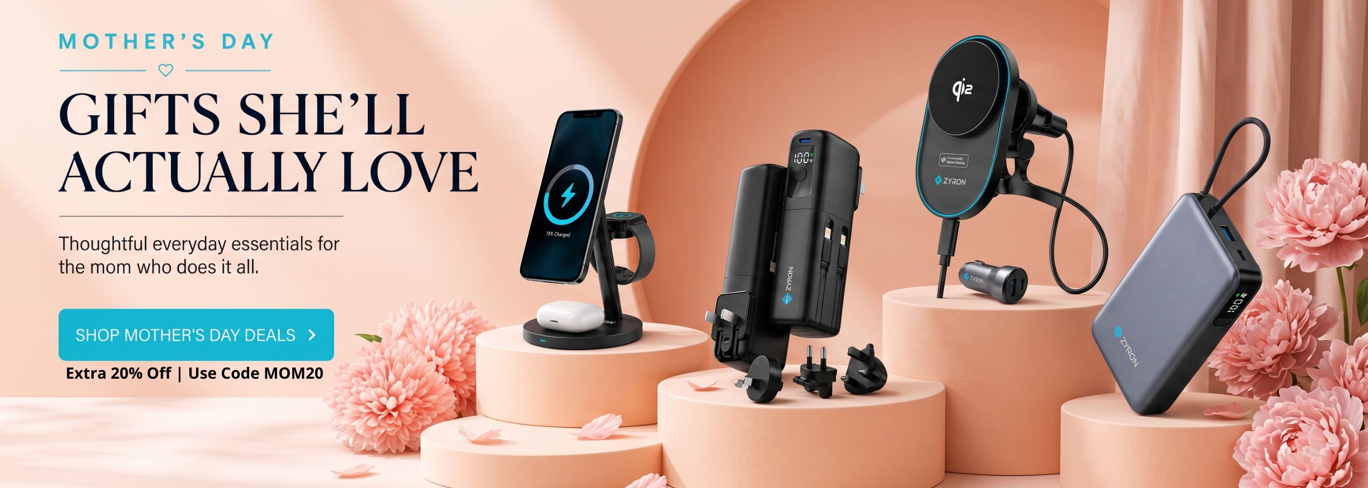 Mothers Day SALE 20% Off on Zyron Fast Charging cables and Wireless Chargers