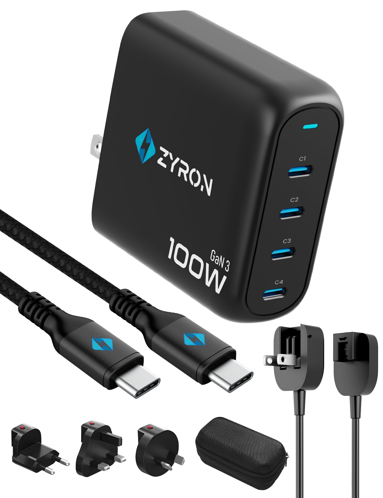 ZYRON 100W GaN Wall Charger  Fast USB C-Charger for Travel