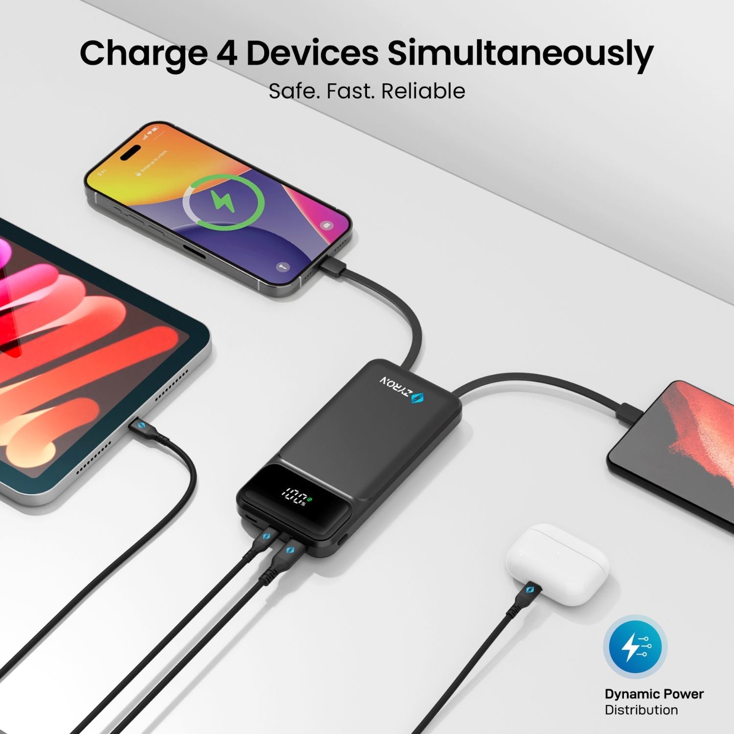 USB-C portable charger with 10000mAh capacity for multiple device charging