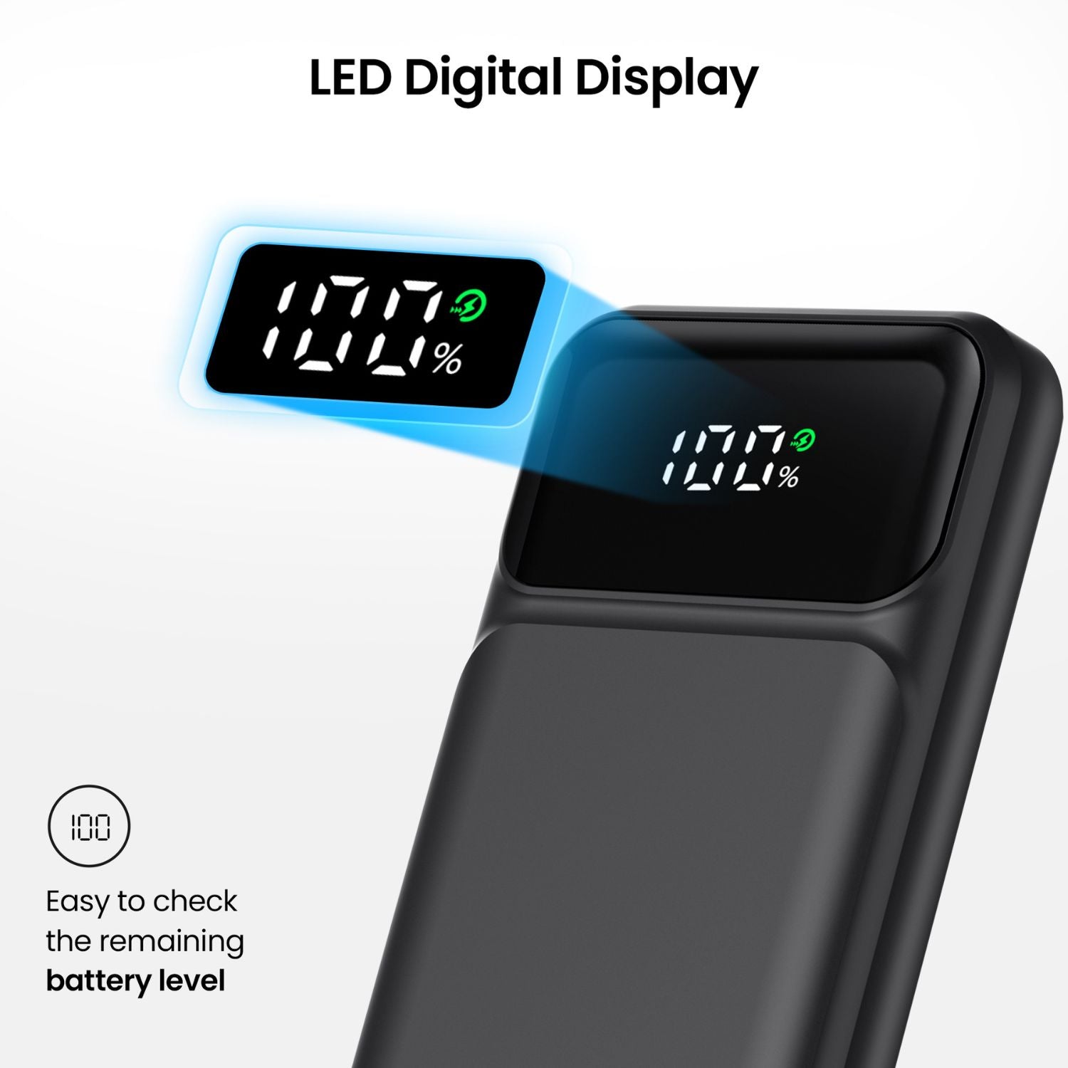 High-capacity 10000mAh power bank with LED indicator for battery monitoring