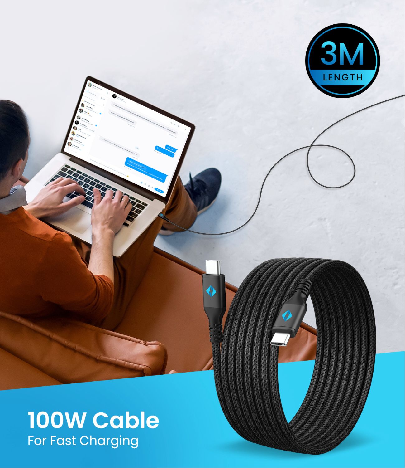 100W type c quick charge cable 3m