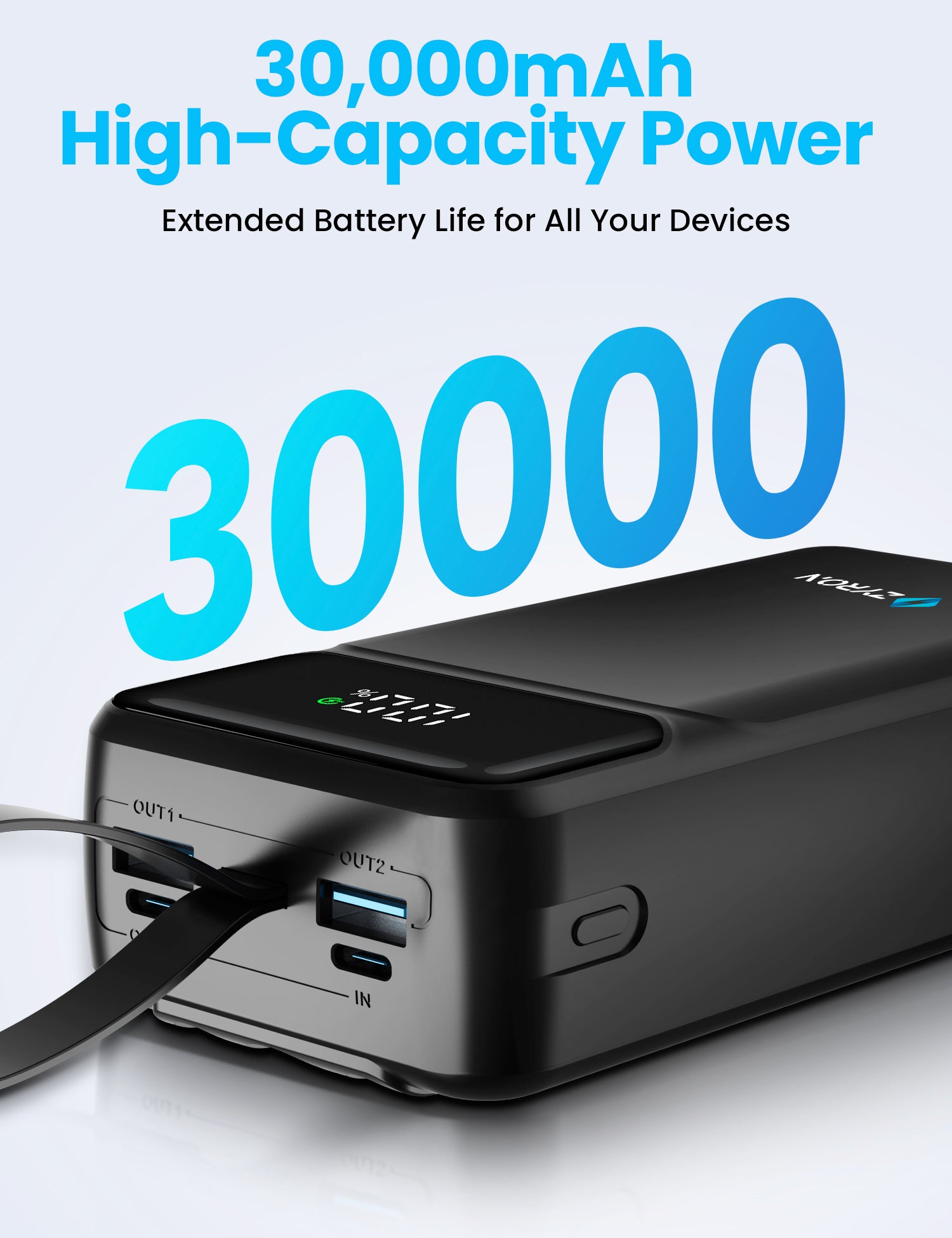 Power Bank 30000mAh high capacity