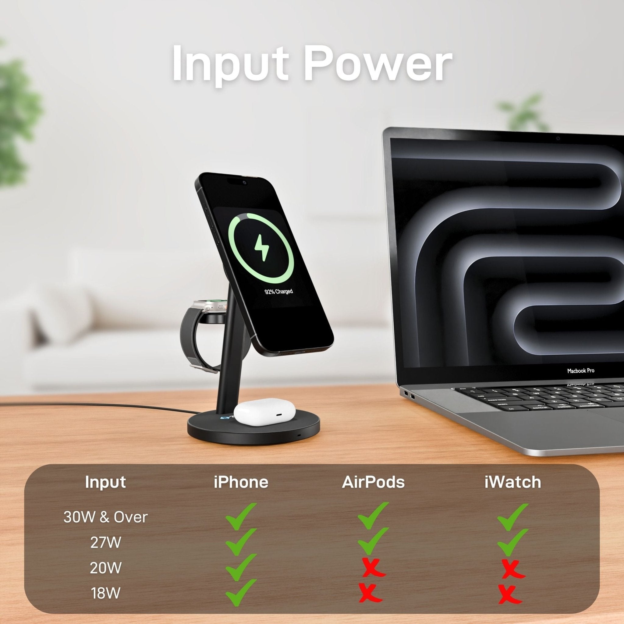 Apple Watch charging on dedicated 3W charger on 3 in 1 Apple Charging Station